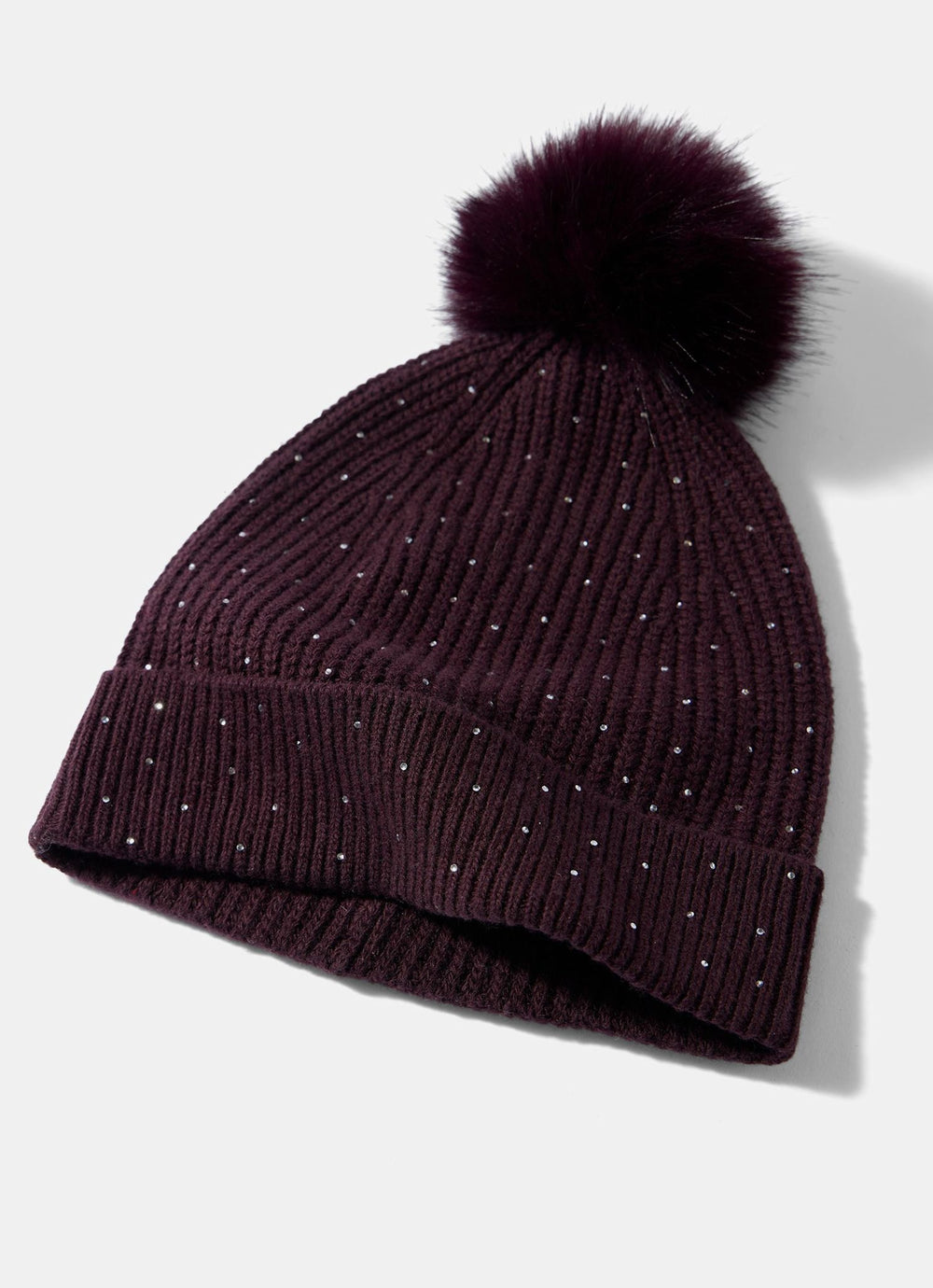 Burgundy Embellished Knit Bobble Hat