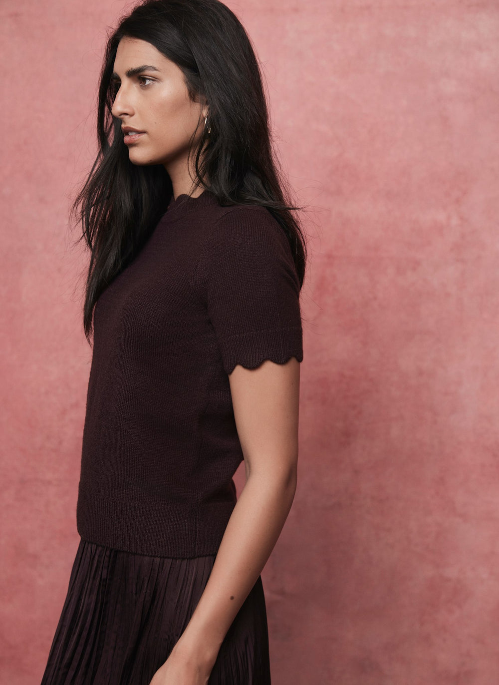 Burgundy Scallop Knit Top