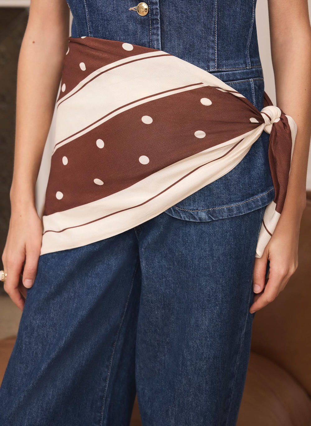Brown Polka Dot Print Scarf