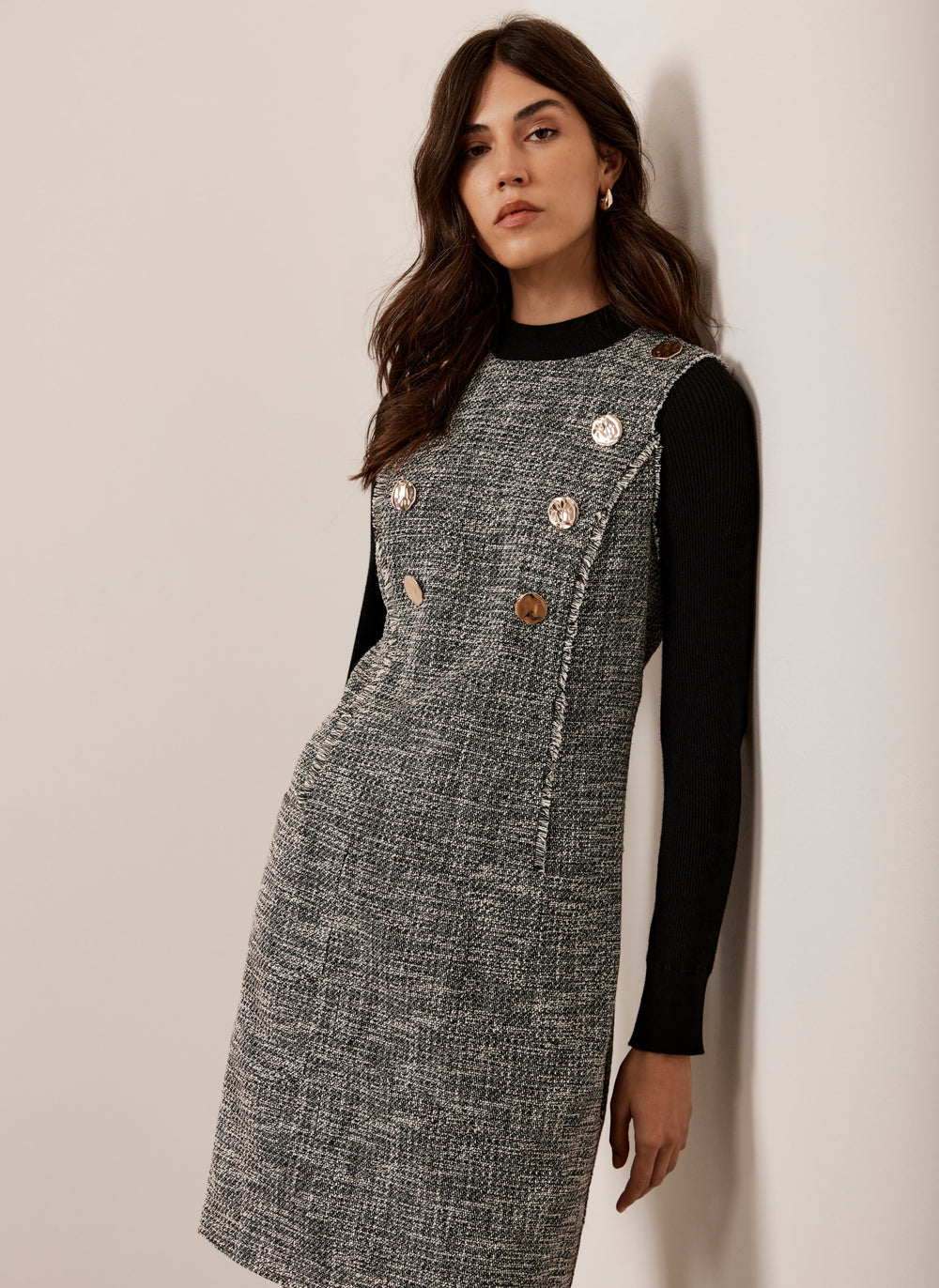 Black Boucle Knit Mini Dress