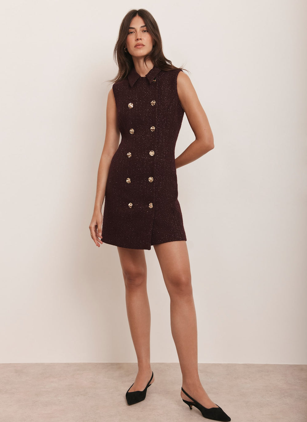 Burgundy Boucle Mini Shift Dress