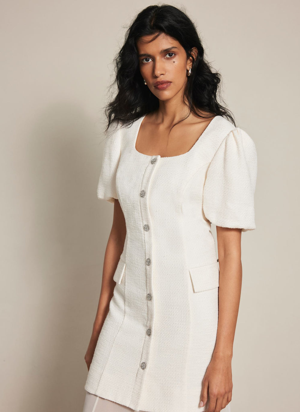 Cream Boucle Sheer Hem Maxi Dress