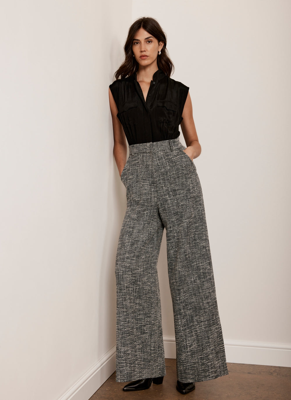Black Boucle Wide Leg Jumpsuit