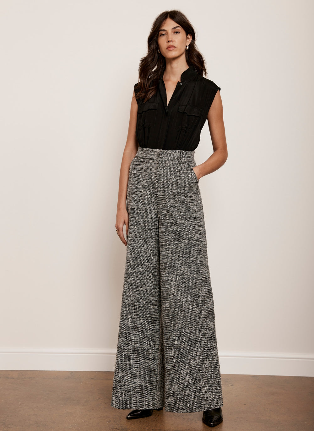 Black Boucle Wide Leg Jumpsuit