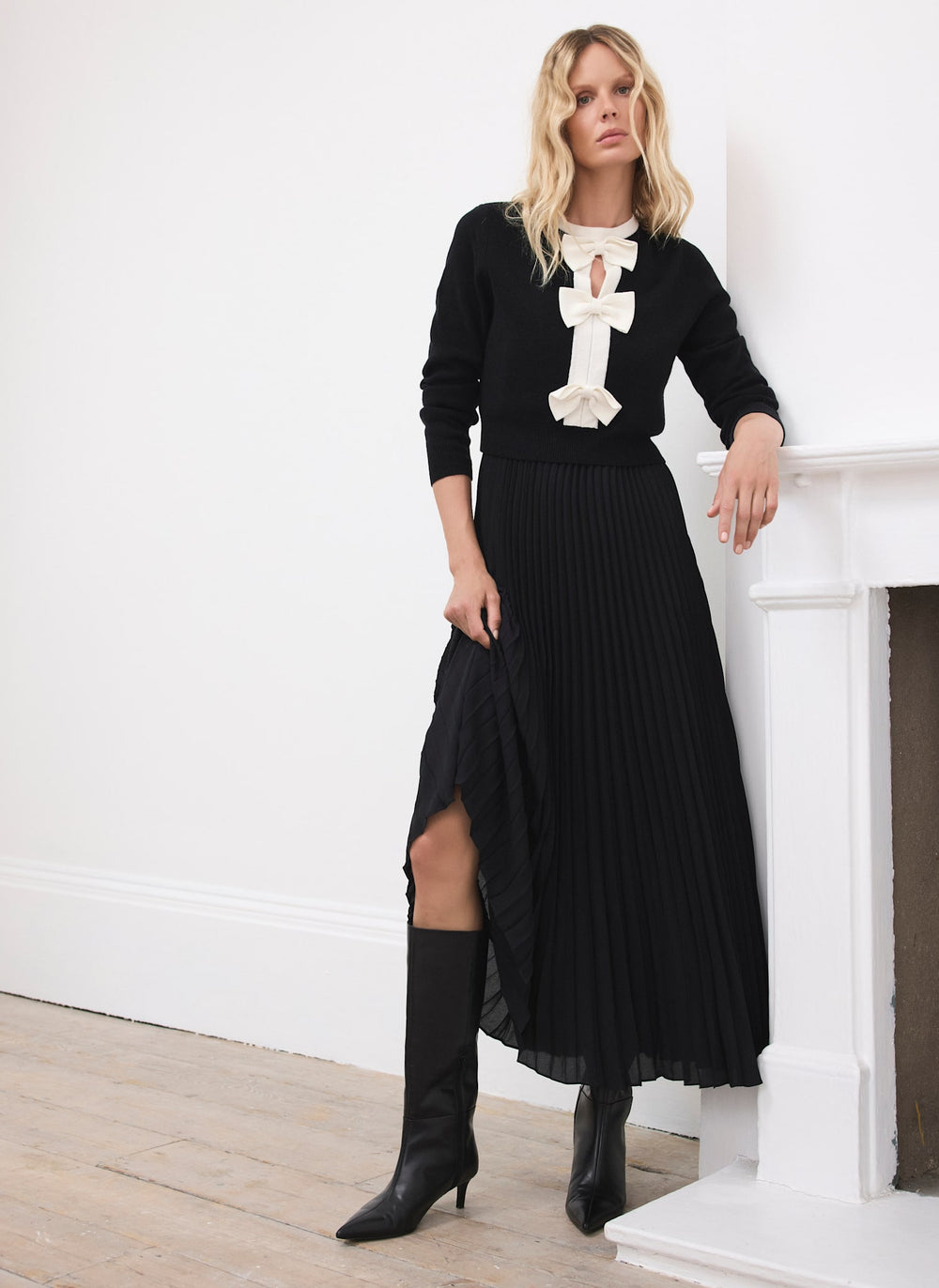 Black Bow Detail Layered Maxi Dress