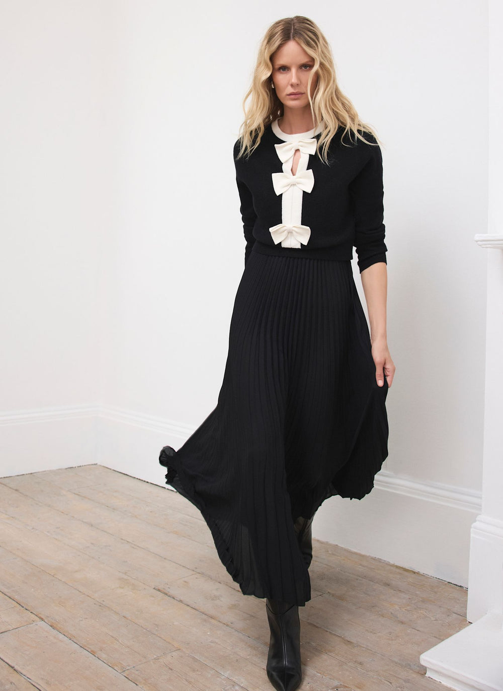 Black Bow Detail Layered Maxi Dress