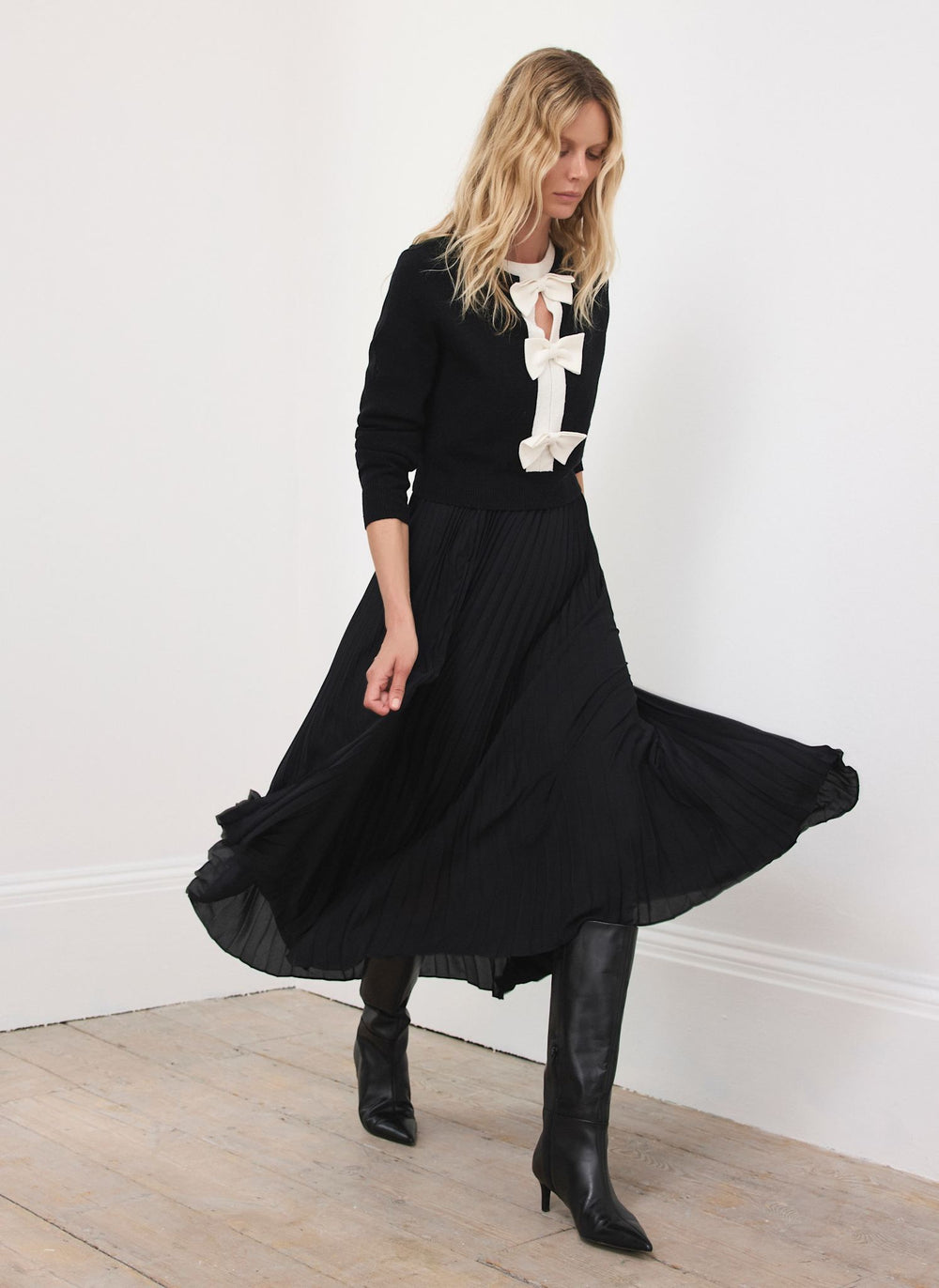 Black Bow Detail Layered Maxi Dress