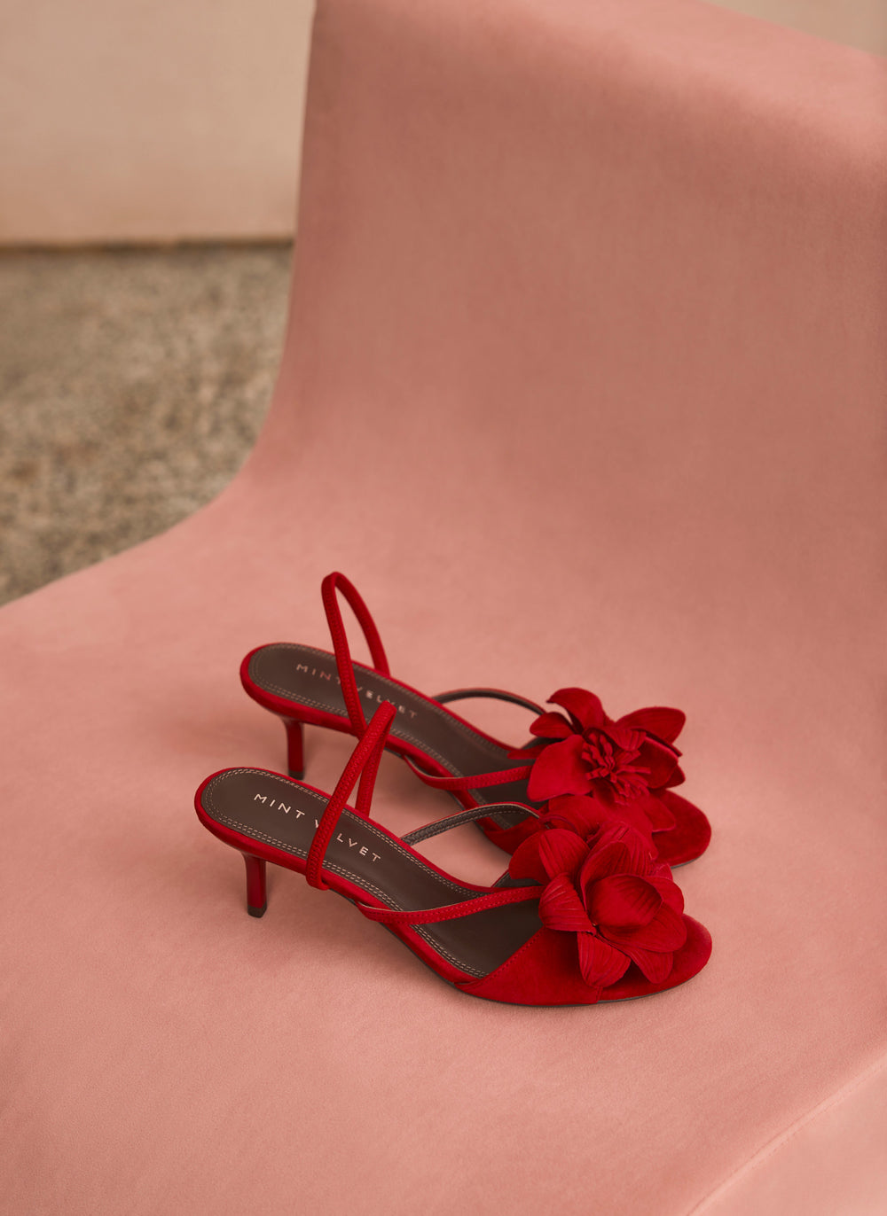 Bri Red Suede Flower Detail Heels