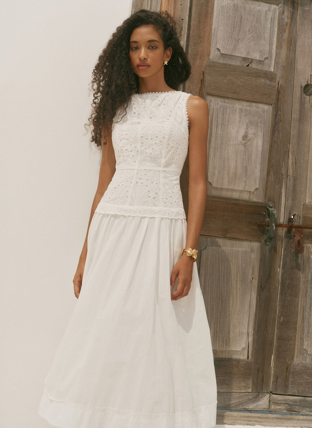 Mint Velvet Cotton Broderie Midi Dress in Ivory at Nordstrom, Size 12