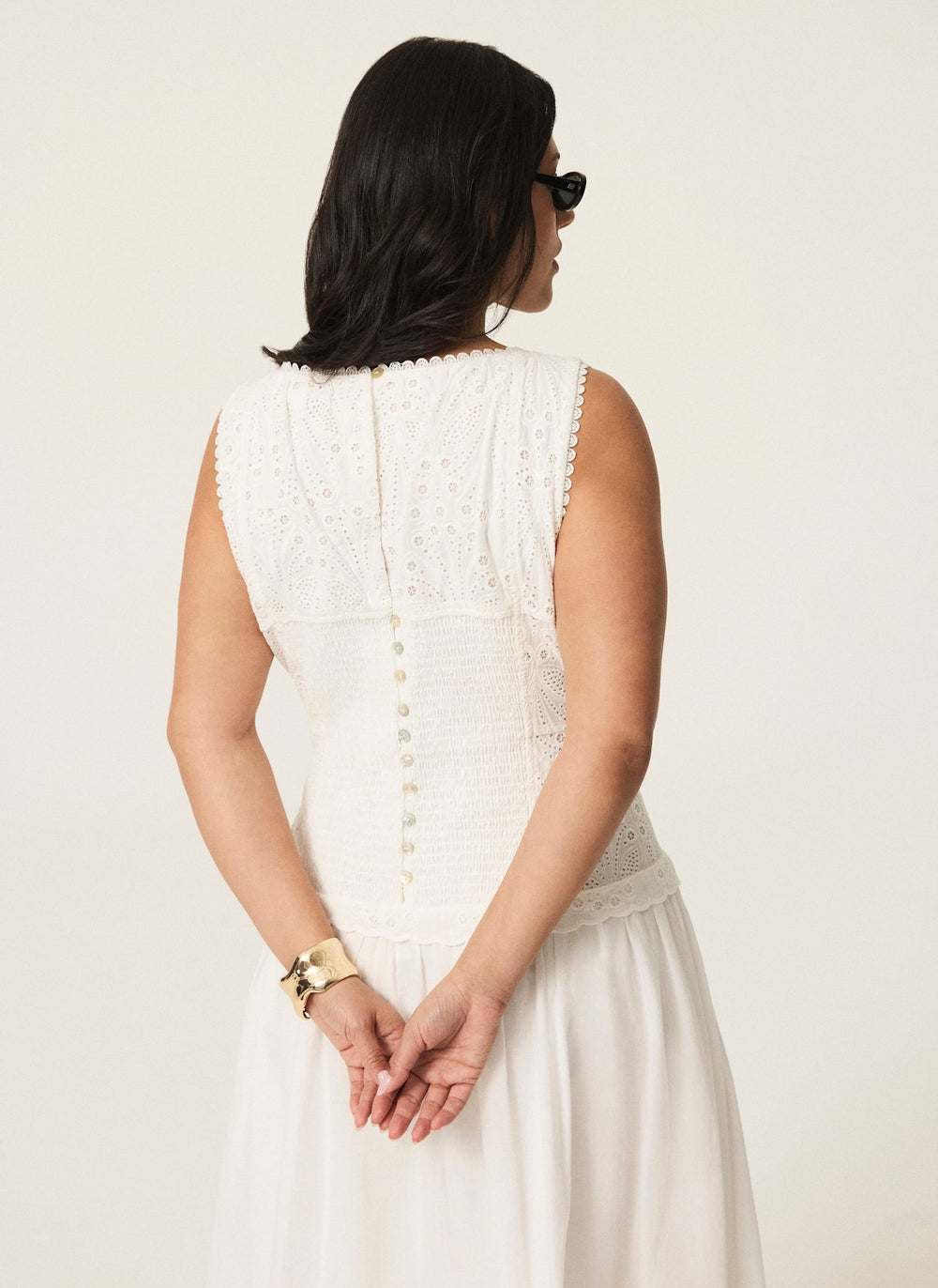 White Cotton Broderie Midi Dress  Mint Velvet