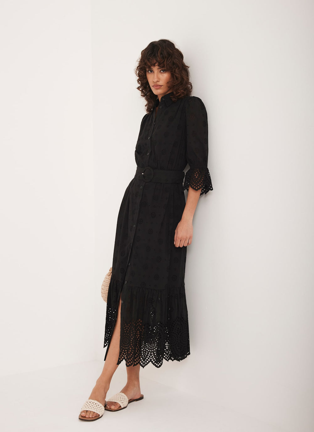 Black Broderie Midi Dress
