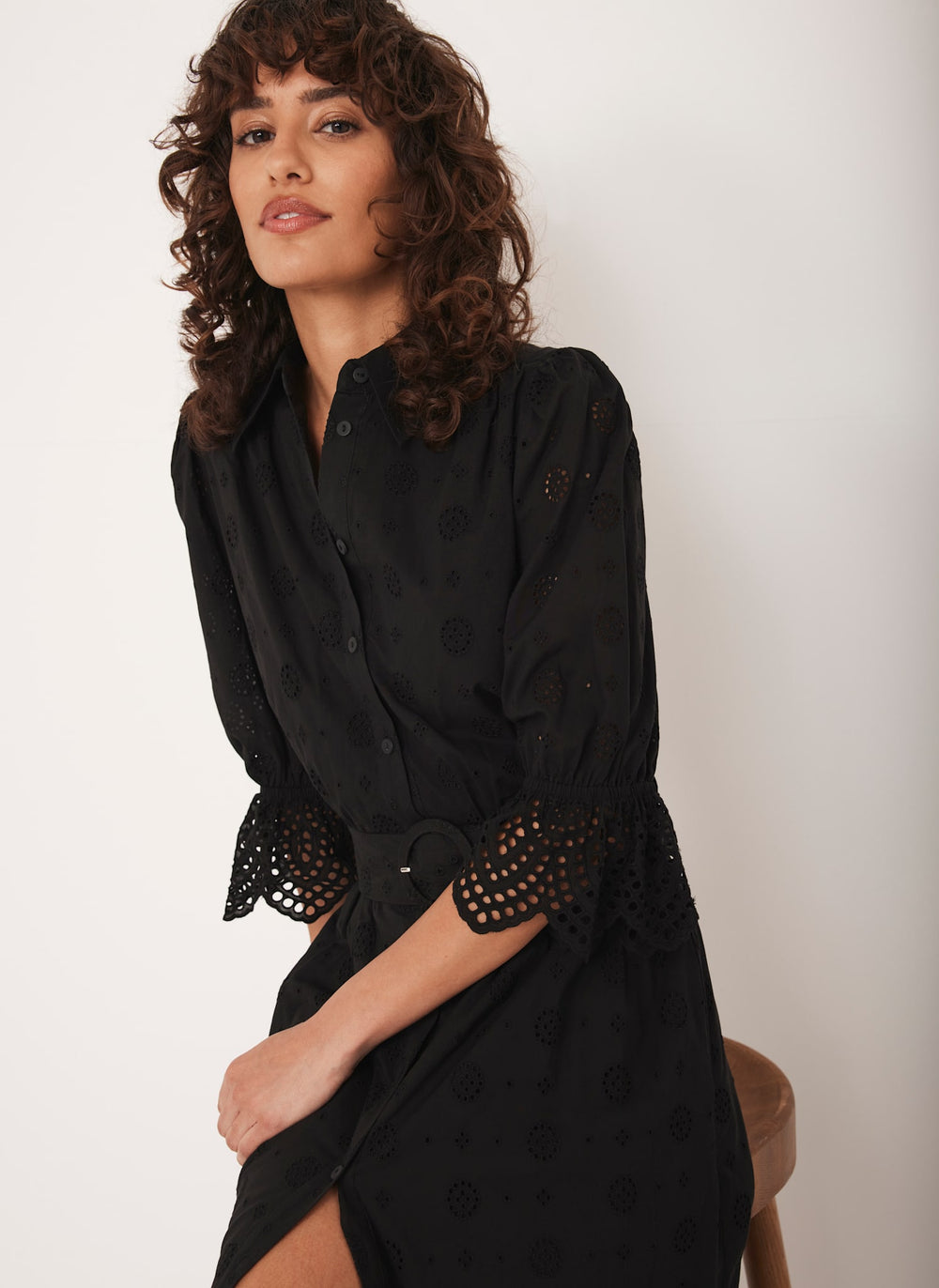 Black Broderie Midi Dress