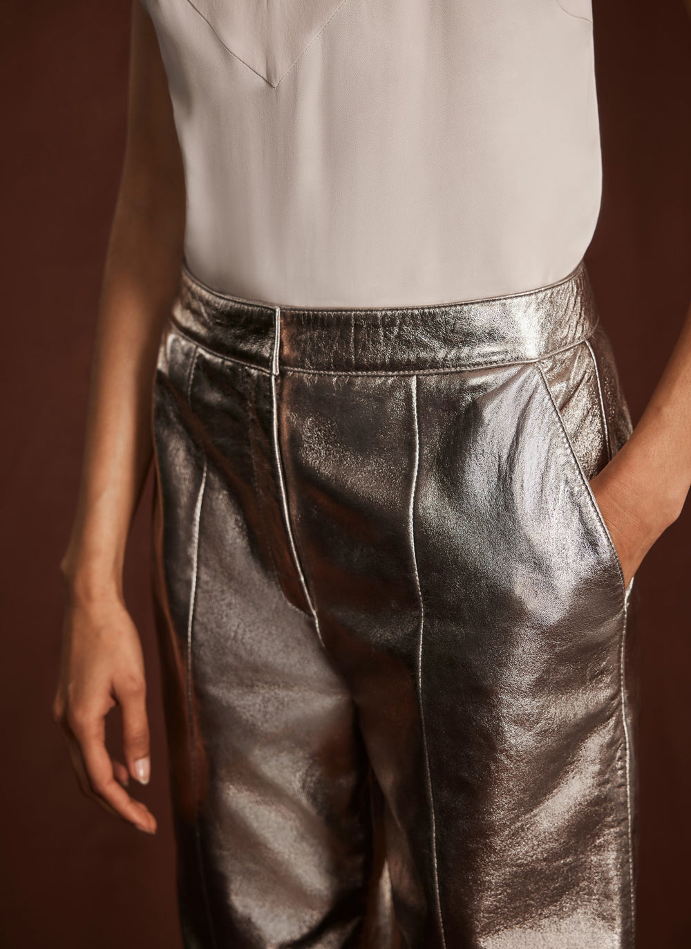 Gold Leather Straight Trousers