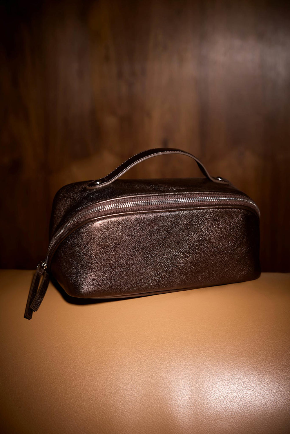 Bronze Leather Wash Bag