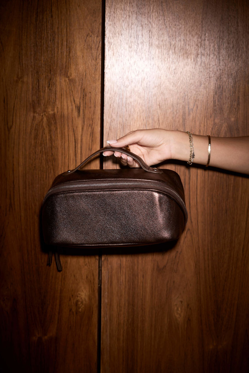 Bronze Leather Wash Bag