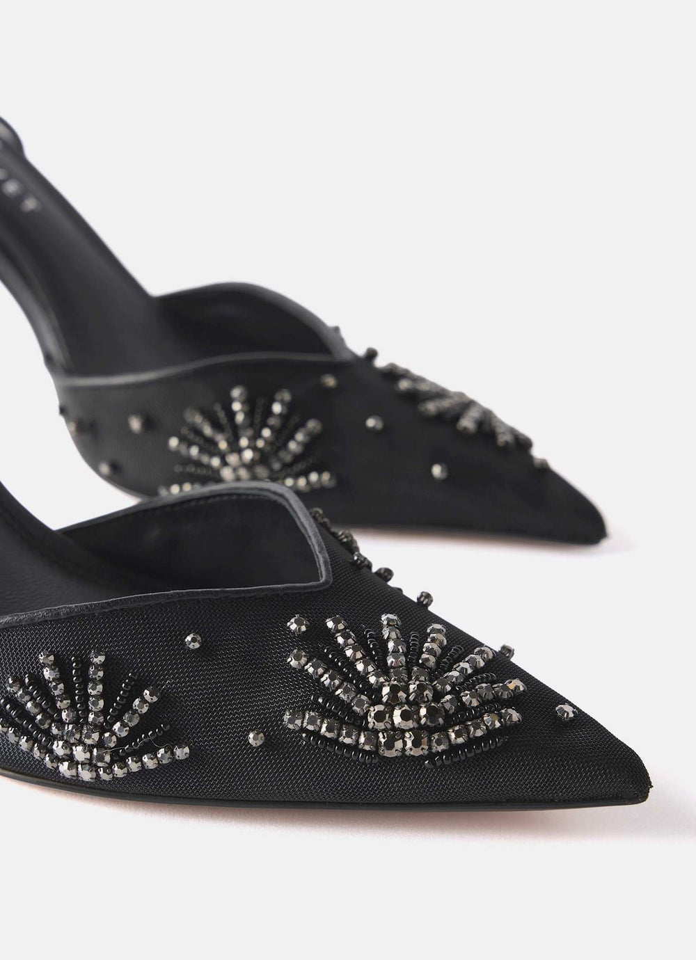 Ari Black Embellished Mesh High Heels