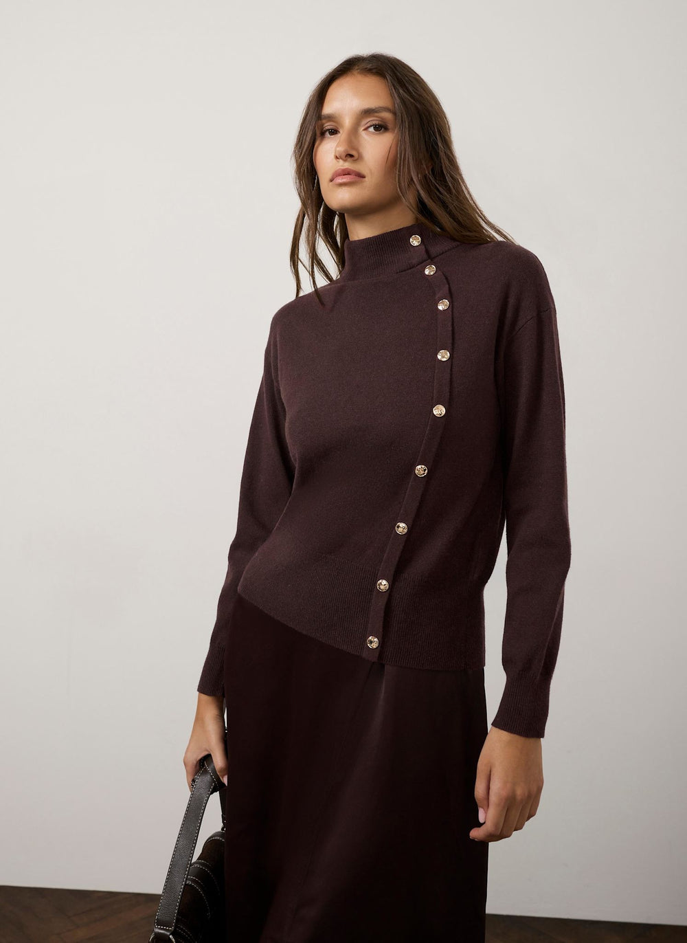 Brown Button Detail Knit Jumper