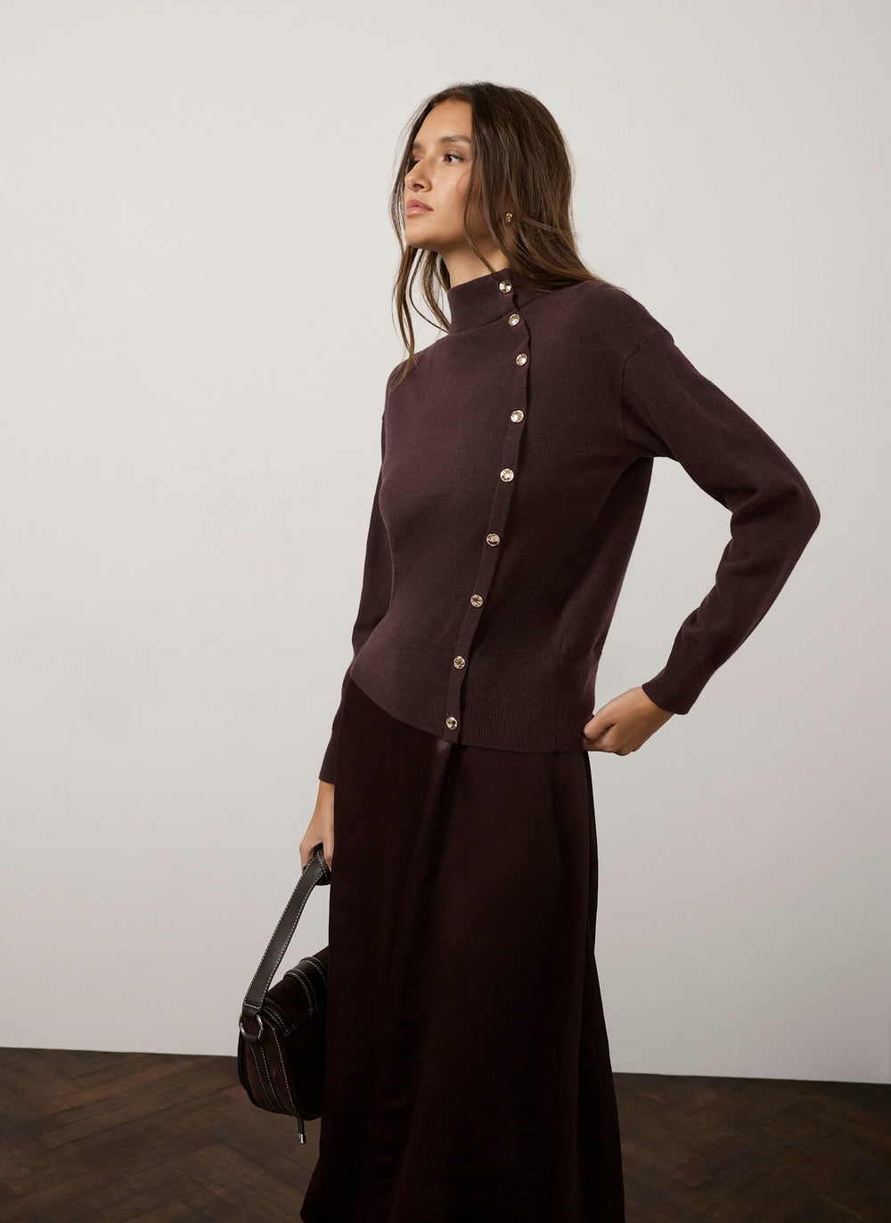 Brown Button Detail Knit Jumper