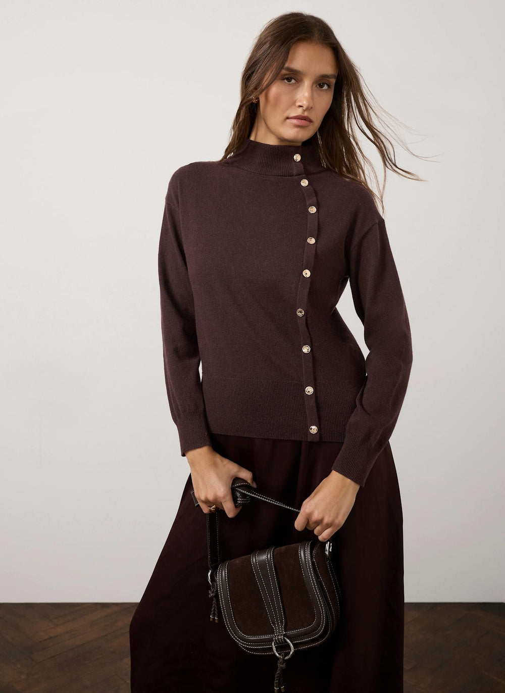 Brown Button Detail Knit Jumper