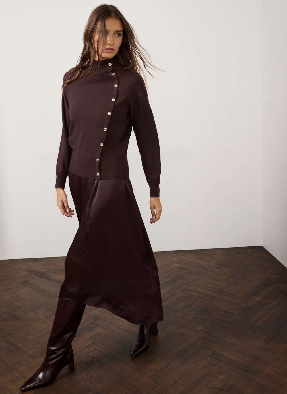 Brown Button Detail Knit Jumper