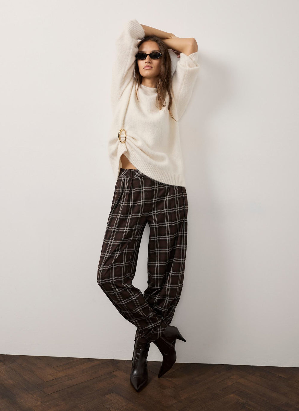 Brown Checked Balloon Trousers