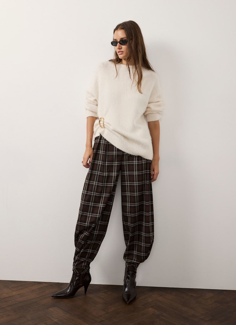 Brown Checked Balloon Trousers