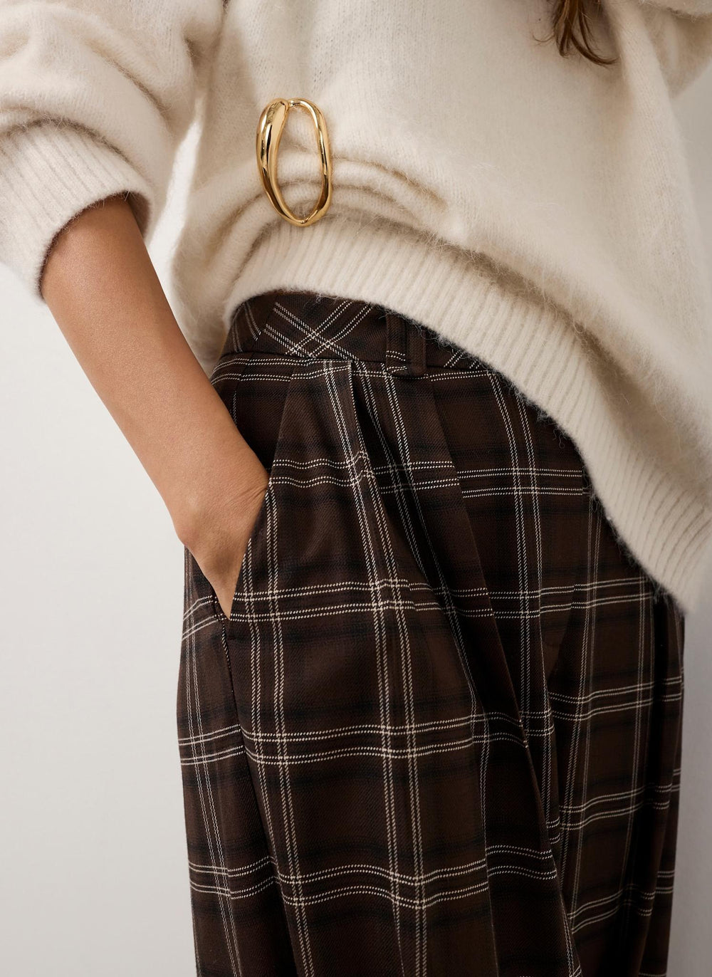 Brown Checked Balloon Trousers