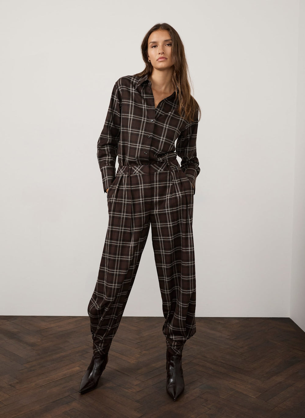 Brown Checked Balloon Trousers