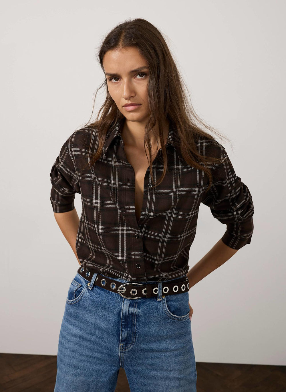 Brown Checked Long Sleeve Shirt