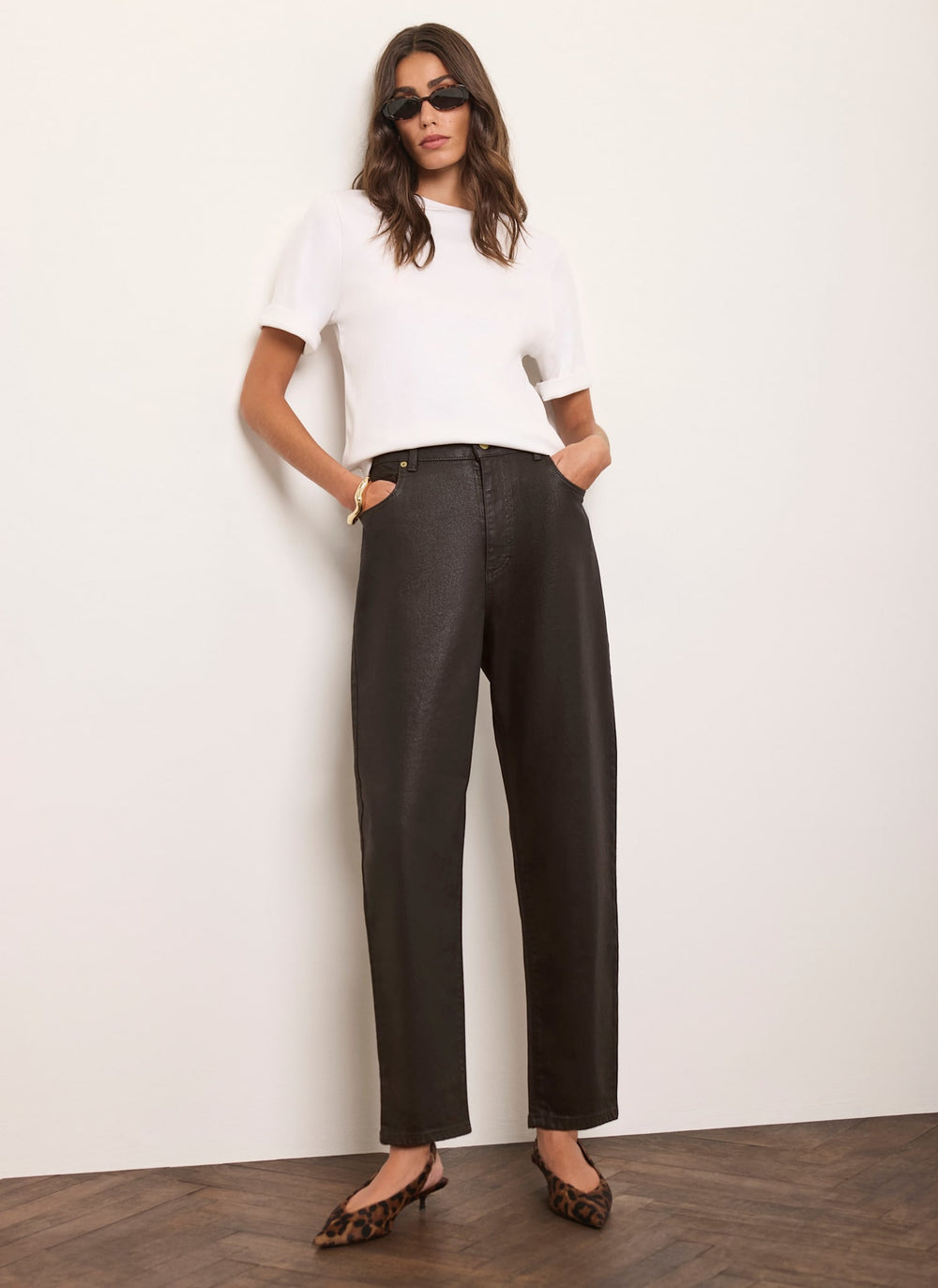 Brown Coated Tapered Jeans