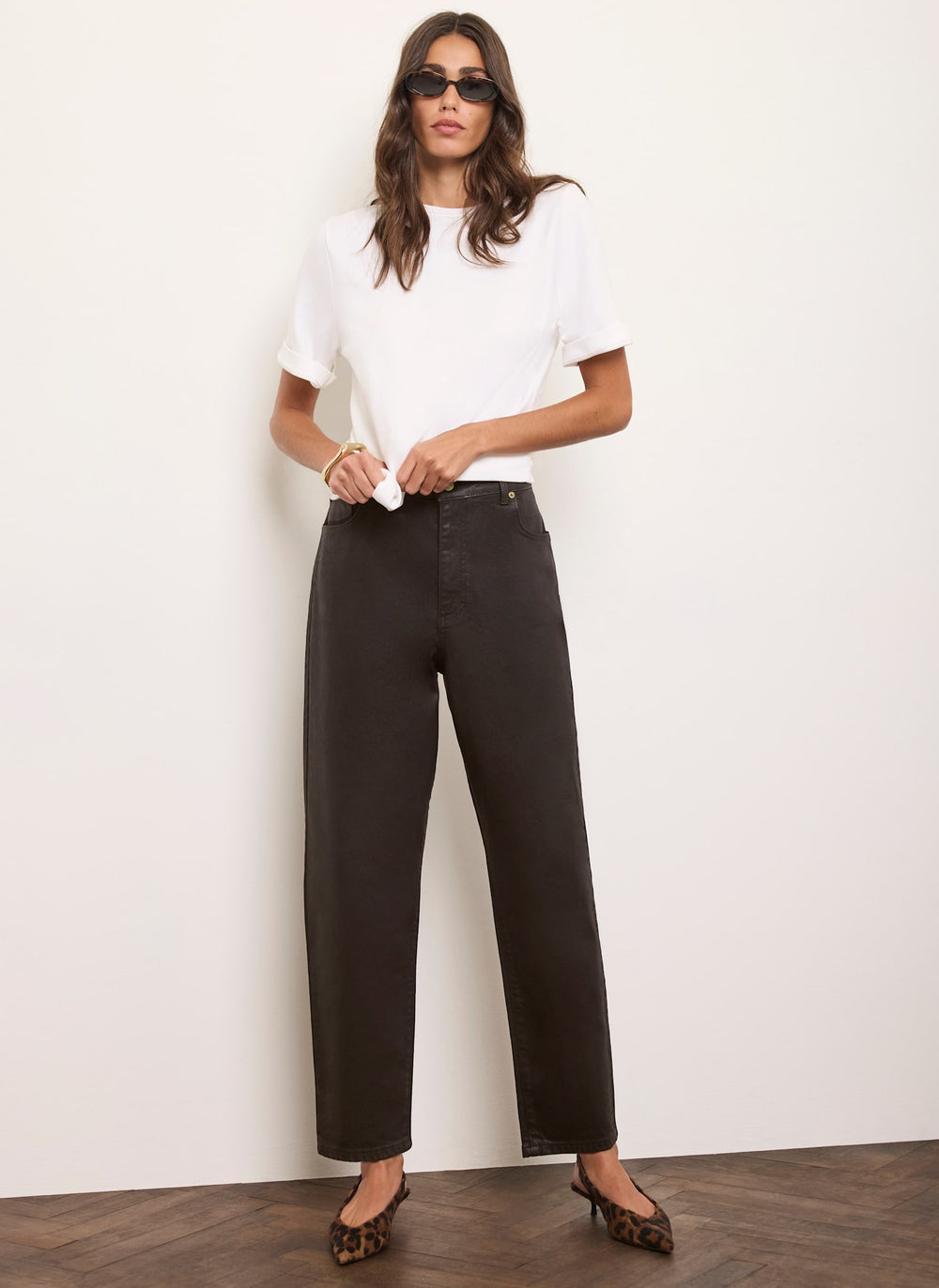 Brown Coated Tapered Jeans