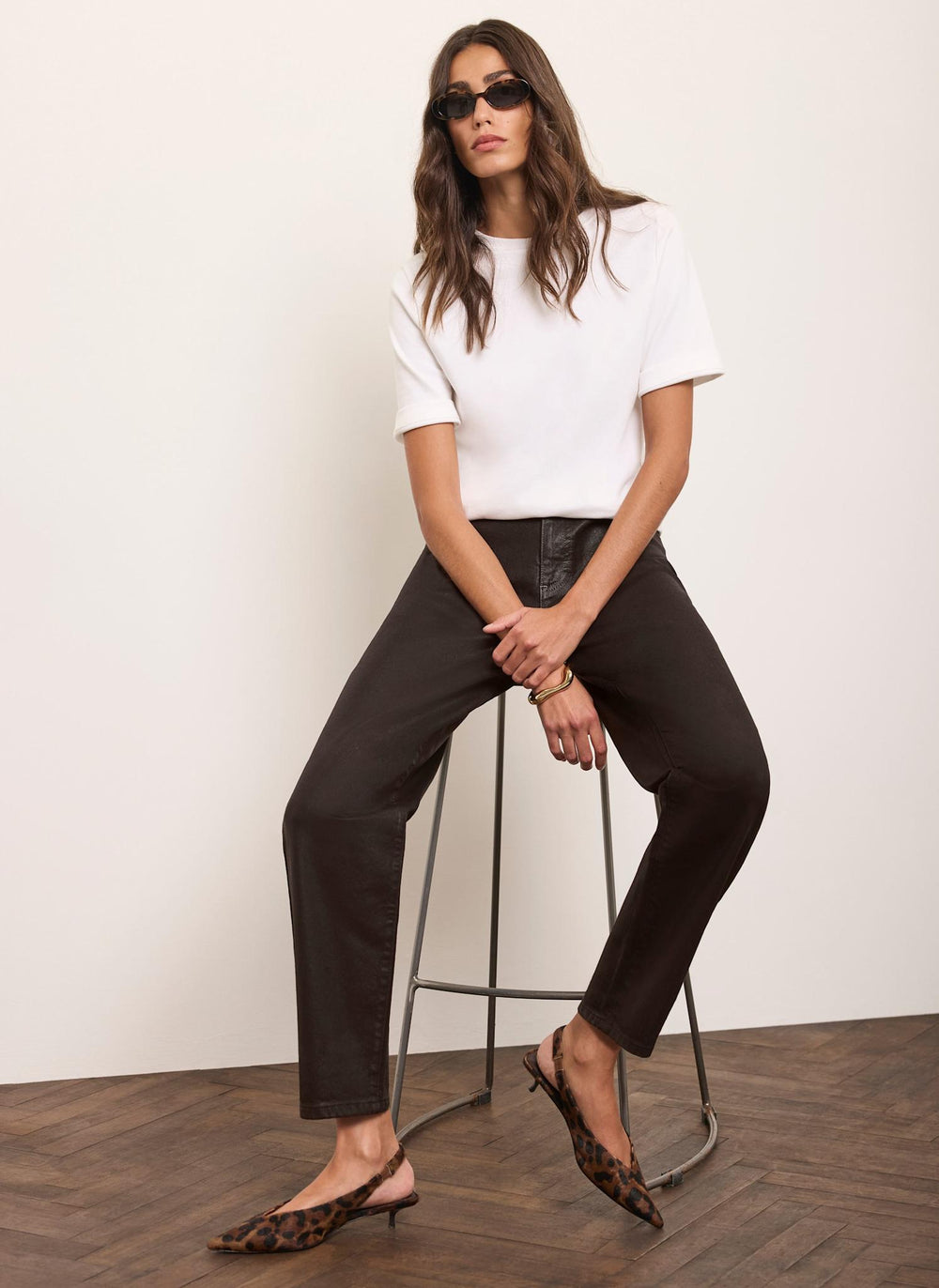 Brown Coated Tapered Jeans