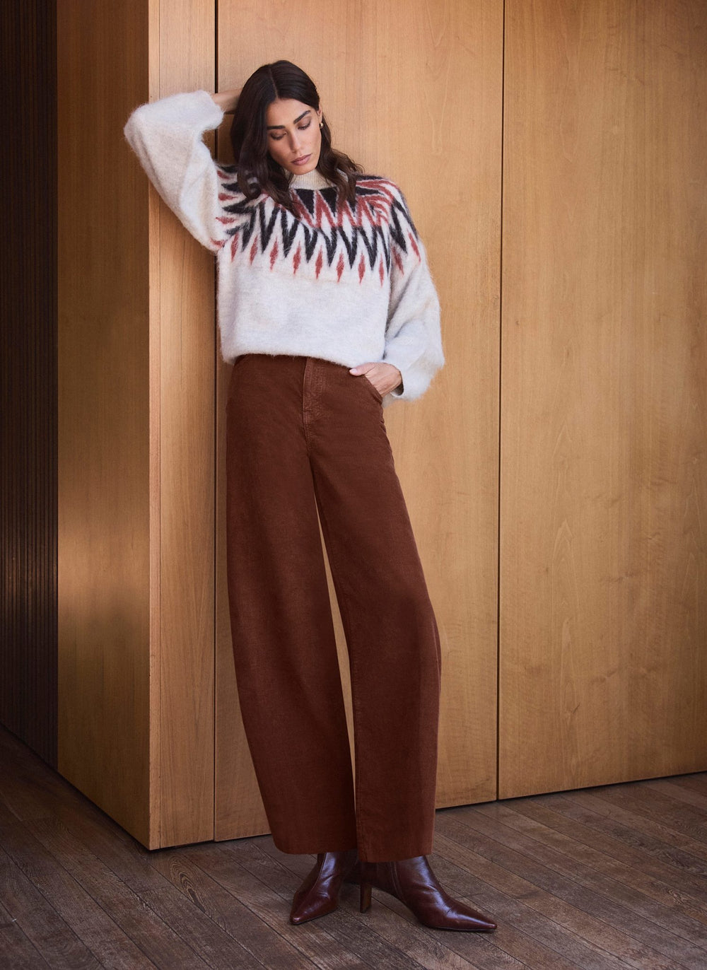 Brown Corduroy Barrel Leg Trousers