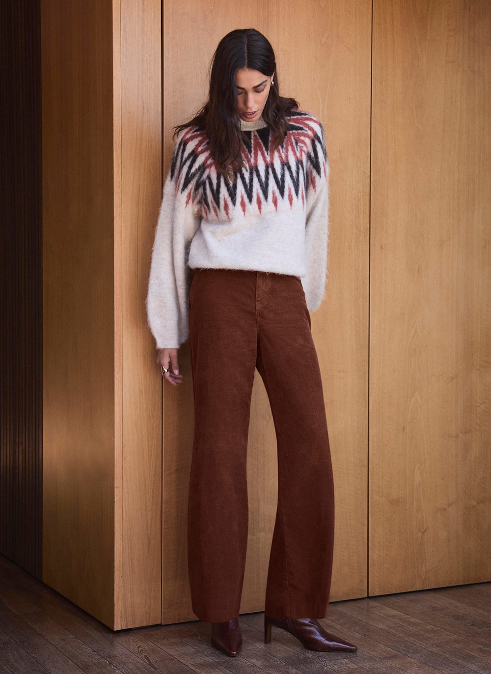 Brown Corduroy Barrel Leg Trousers