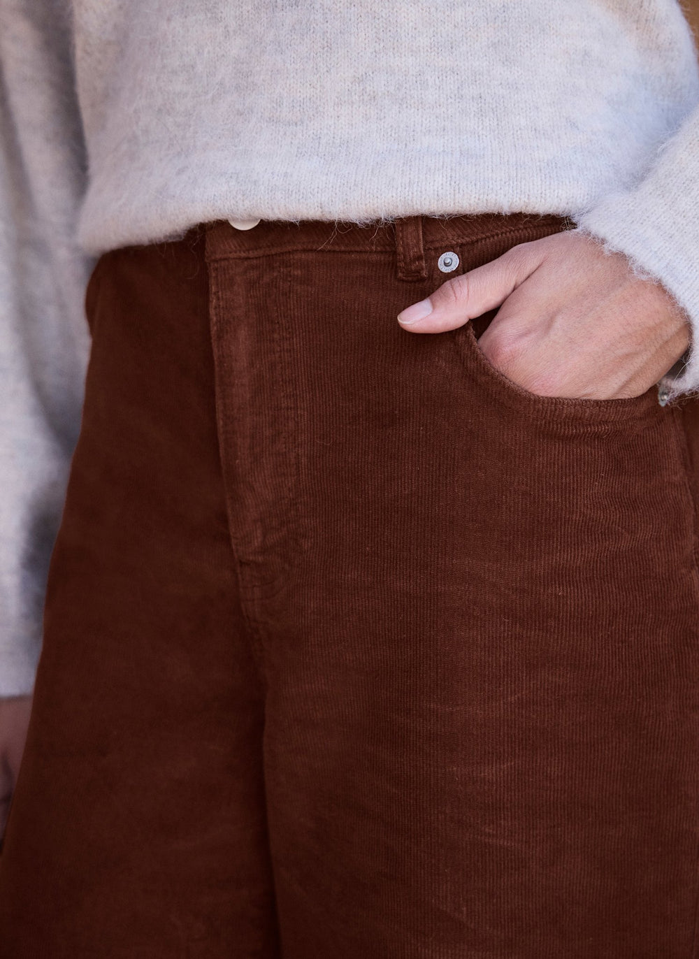 Brown Corduroy Barrel Leg Trousers