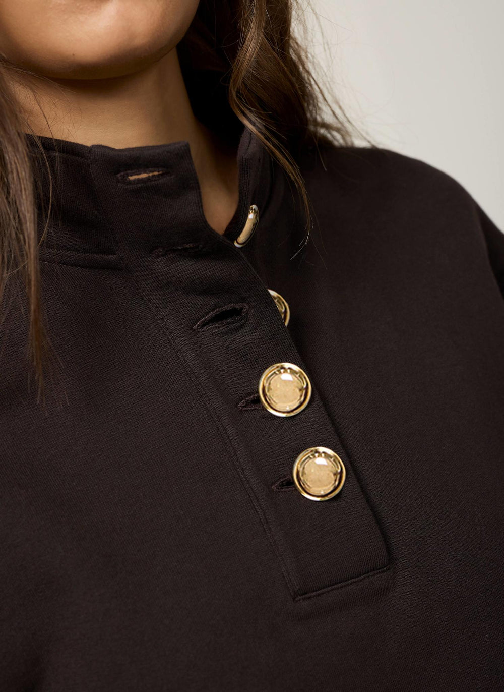 Brown Cotton Funnel Neck Sweatshirt