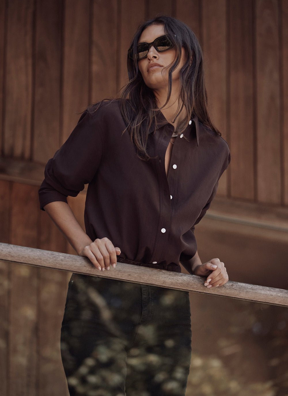 Brown Cotton Blend Tailored Shirt