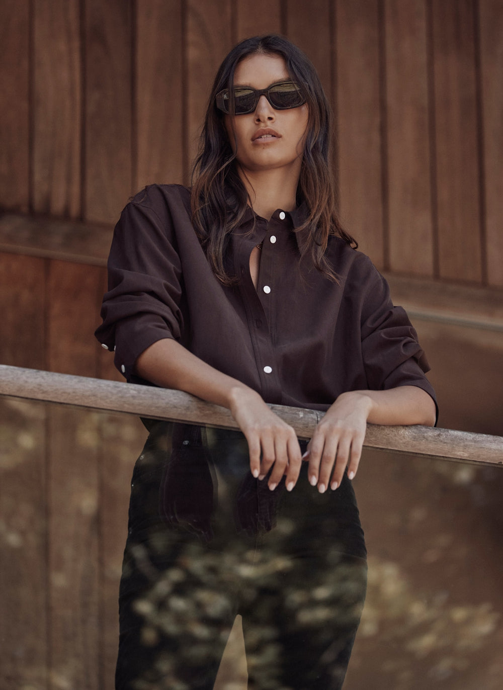 Brown Cotton Blend Tailored Shirt