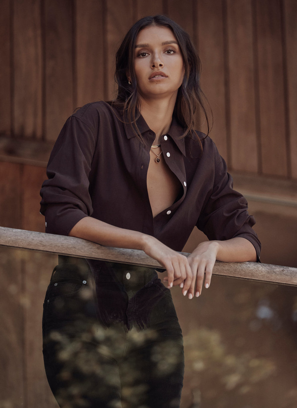 Brown Cotton Blend Tailored Shirt