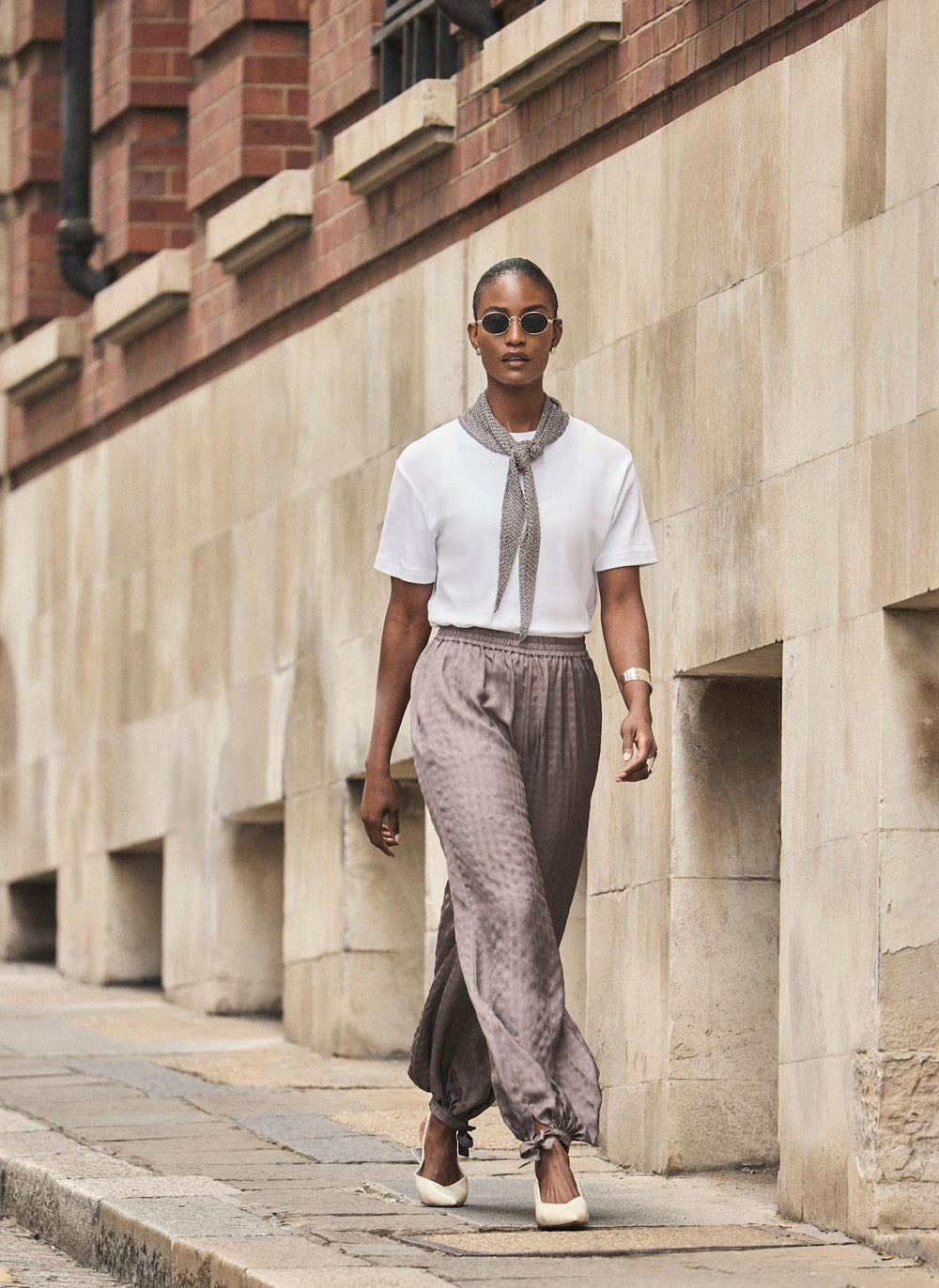 Brown Checked Soft Balloon Trousers