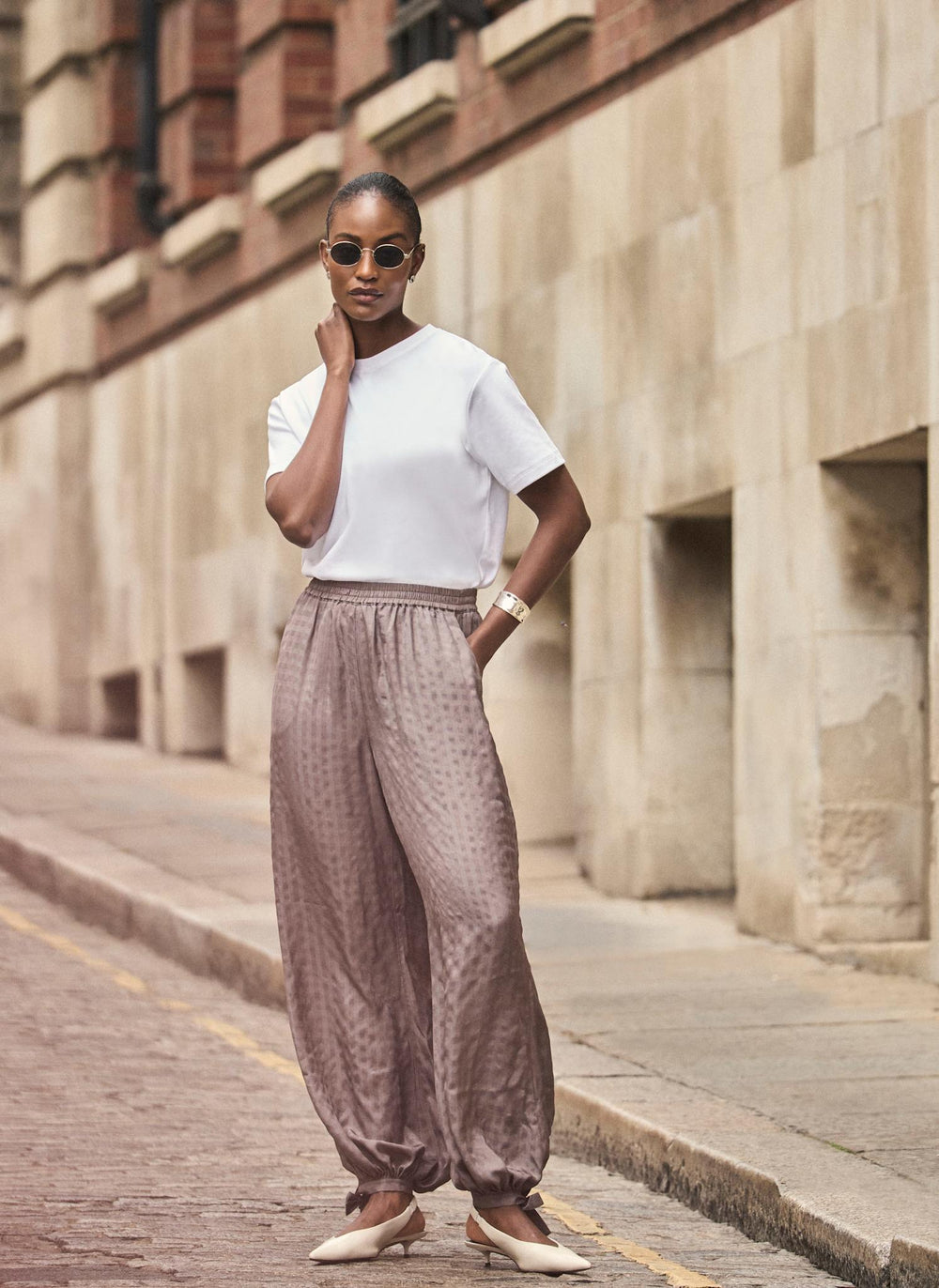 Brown Checked Soft Balloon Trousers
