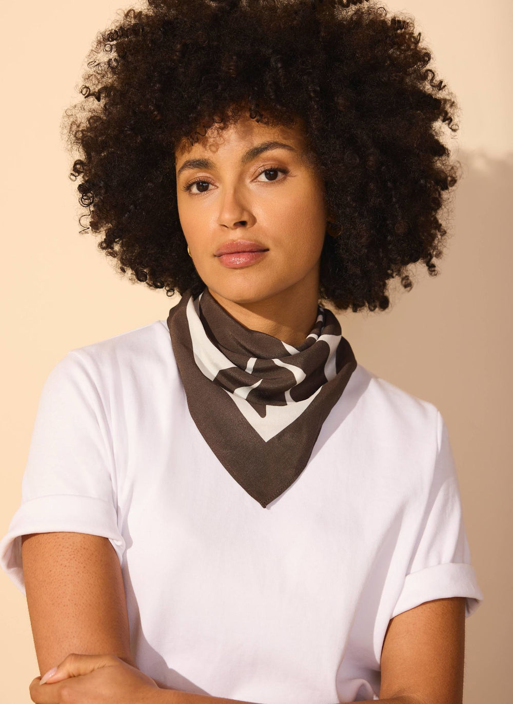 Brown Satin Fern Print Square Scarf