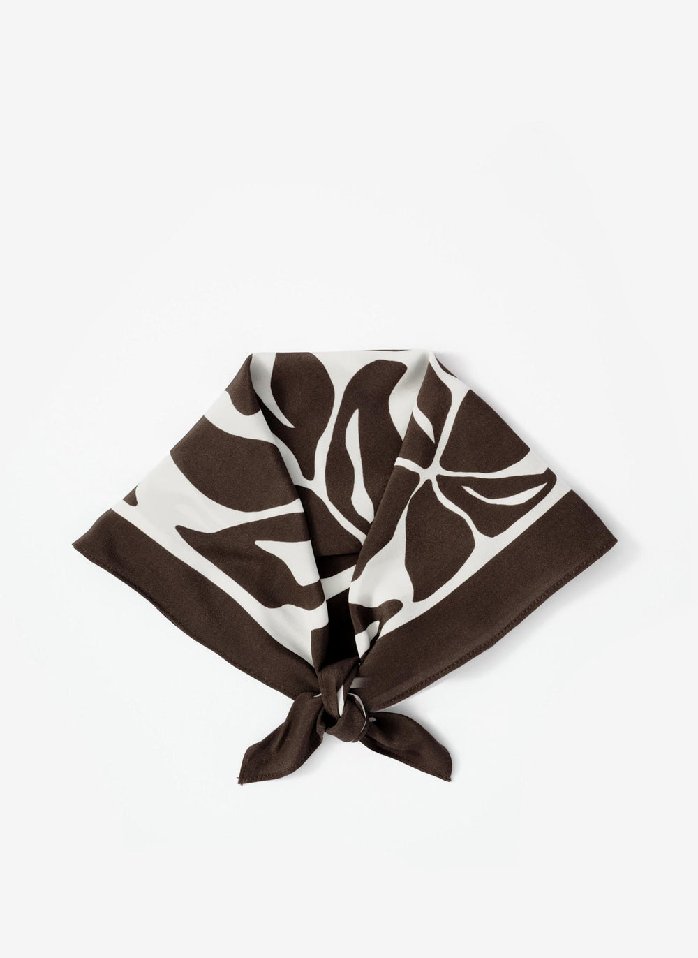 Brown Satin Fern Print Square Scarf