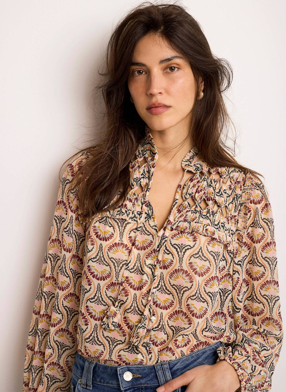 Brown Floral Print Blouse