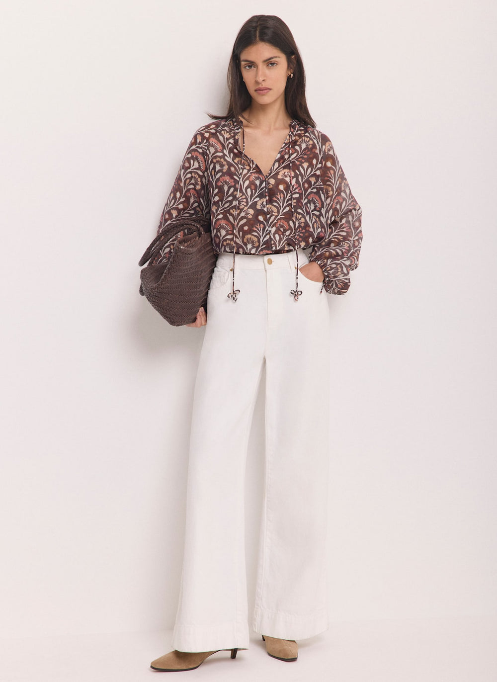 Brown Floral Print Blouse