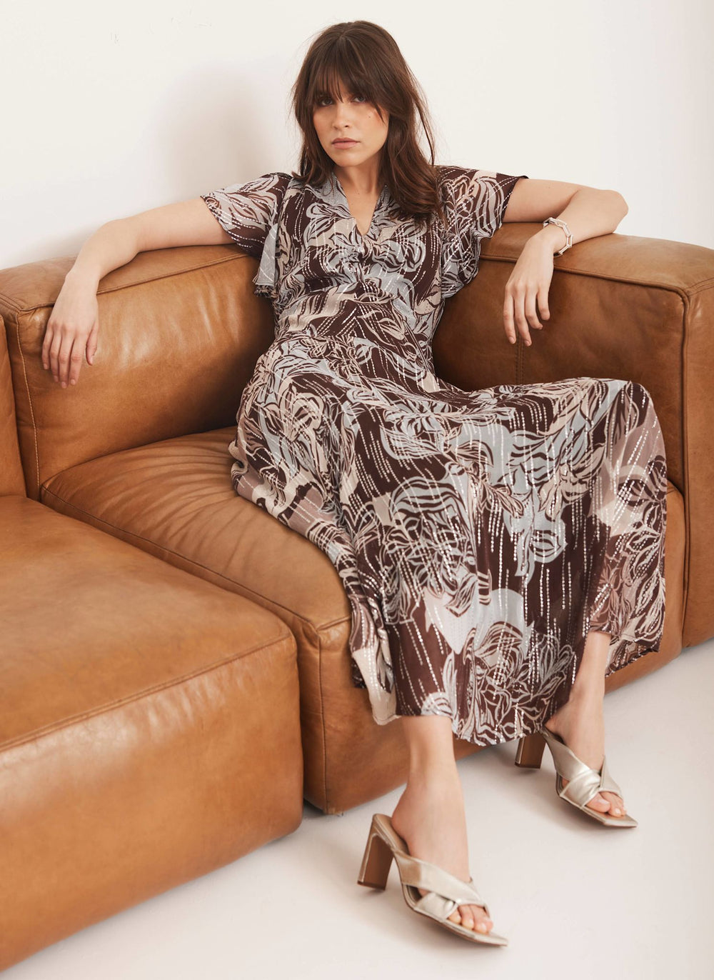 Brown Floral Print Maxi Dress