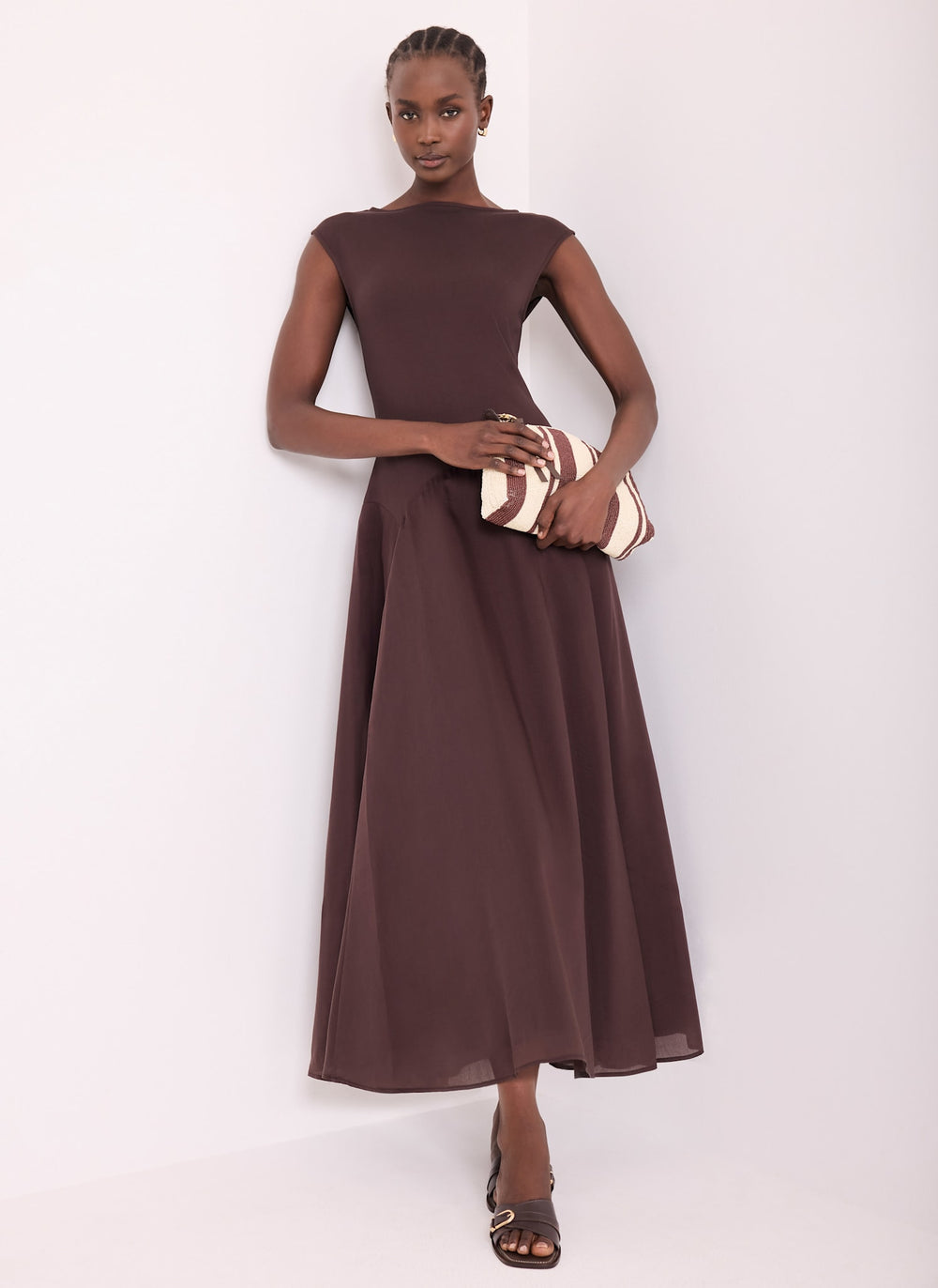 Brown Sleeveless Midi Dress