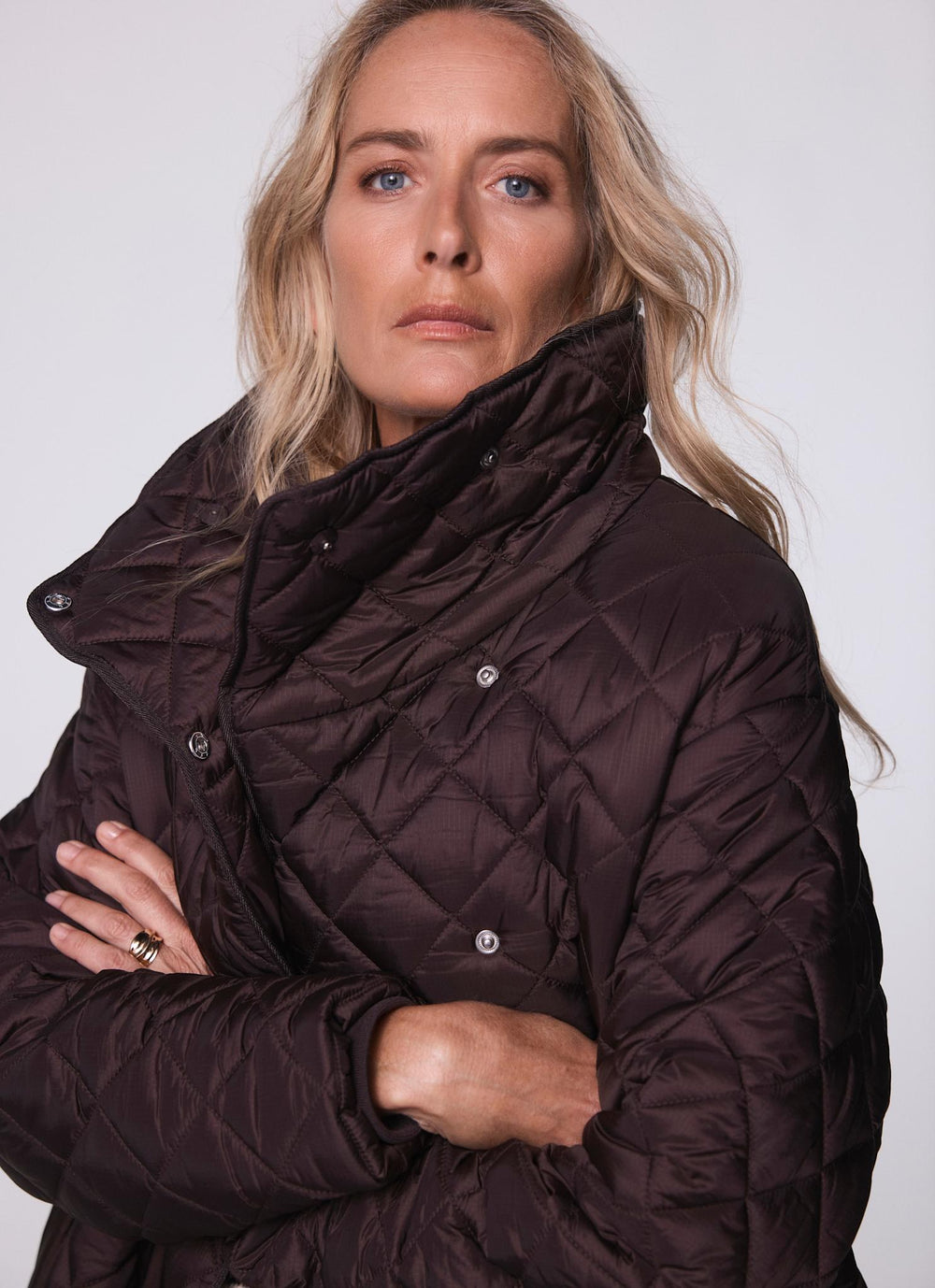 Brown Quilted Funnel Neck Coat – Mint Velvet