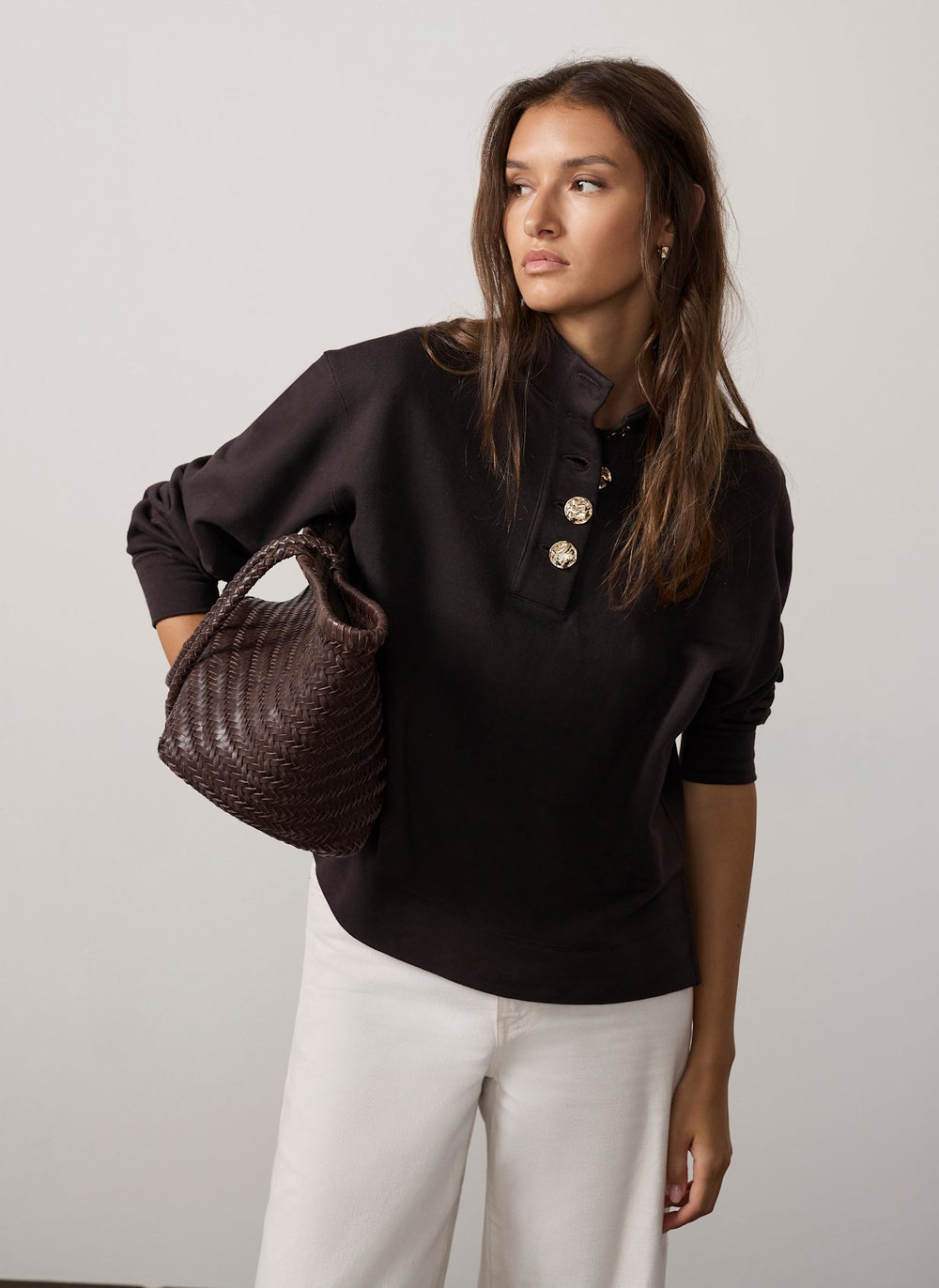 Brown Cotton Funnel Neck Sweatshirt