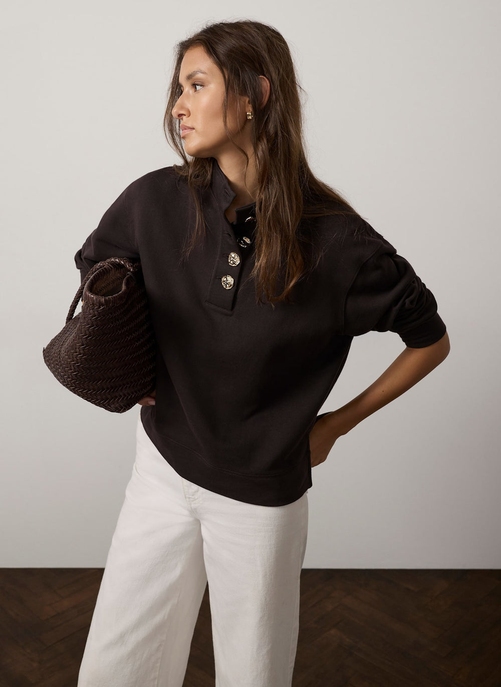 Brown Cotton Funnel Neck Sweatshirt